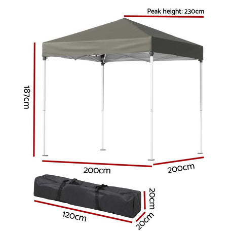 Side view of the grey folding marquee tent with steel legs