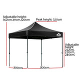 Front view of the black pop up gazebo canopy and steel legs