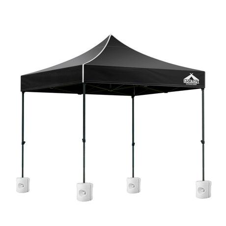 Front view of the black pop up gazebo canopy with open sides