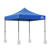 Front view of the blue pop up gazebo canopy with open sides