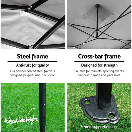 Gazebo leg detail showing the three adjustable height settings