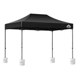 Black folding marquee tent shown from the side with its peaked 500D Oxford canopy