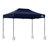 Front view of the long navy pop up gazebo canopy with open sides