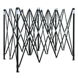Cross bar steel frame and roof beams seen from underneath the white gazebo