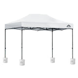 Front view of the long white pop up gazebo canopy with open sides