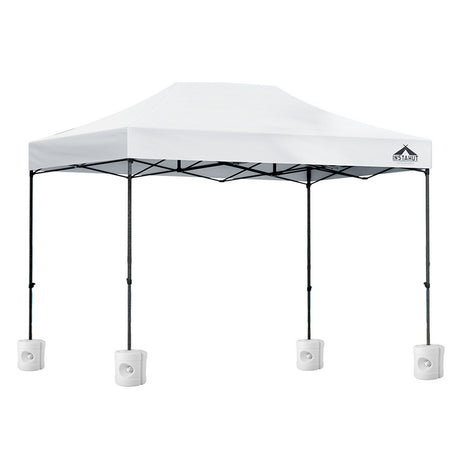 Front view of the long white pop up gazebo canopy with open sides