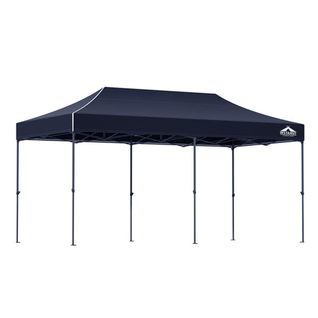 Navy 3 x 6 m pop up gazebo shown ready for an outdoor event