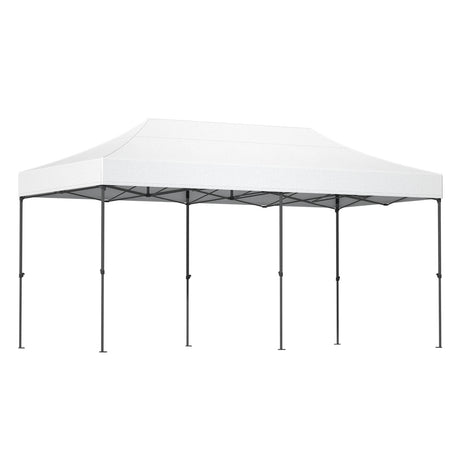 Dimension diagram of the white 6 x 3 m pop up gazebo with height settings