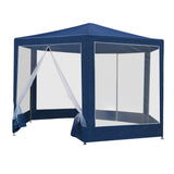 Close up of the zipped entrance on the navy hexagonal marquee tent