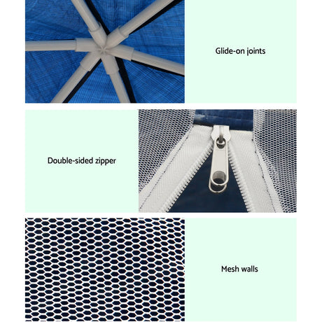 Powder coated steel leg and frame connector on the navy party tent