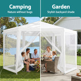 Fly proof mesh wall panel on the hexagonal gazebo shown in detail