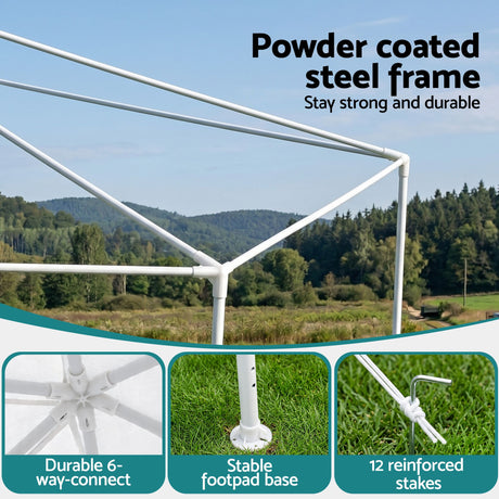 Powder coated steel leg and frame connector on the party tent