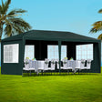 Green 3 x 6 m marquee gazebo set up outdoors with window side panels fitted