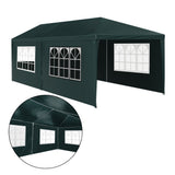 Side view of the green 3 x 6 m gazebo showing the clear window panels