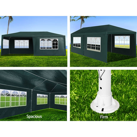 Powder coated steel leg and strut detail on the green gazebo frame