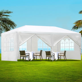 White 3 x 6 m marquee gazebo fully enclosed with six side panels fitted