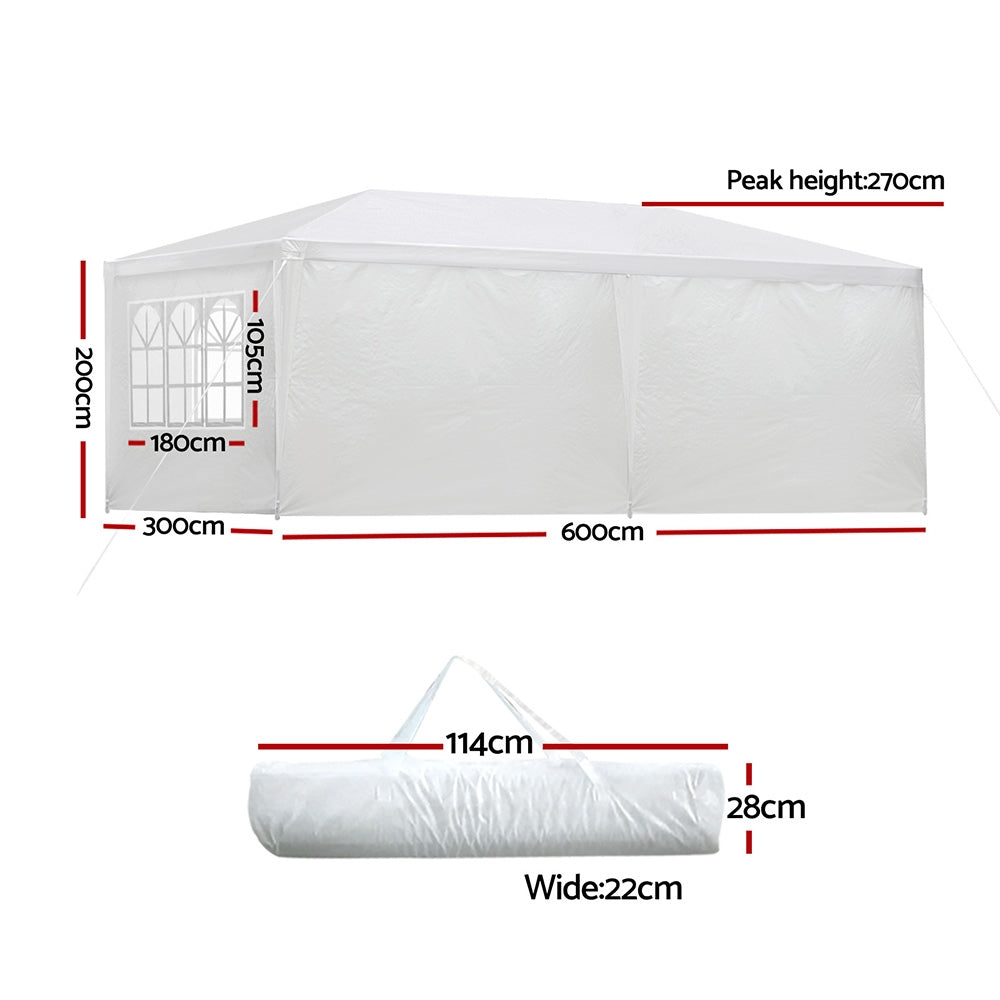 White gazebo with the zip door panel open showing the interior space