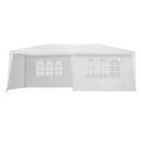 Side view of the white 3 x 6 m gazebo showing the clear window panels