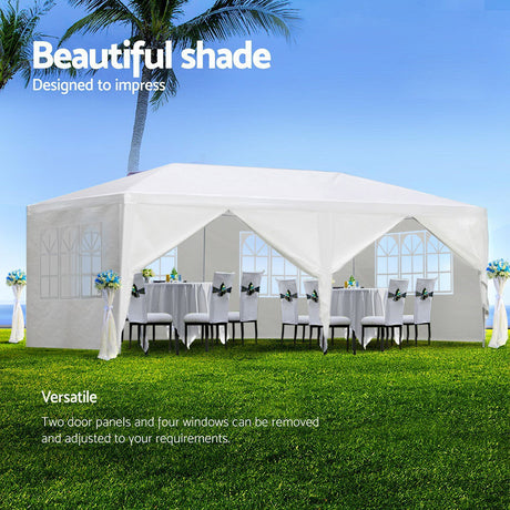 Powder coated steel leg and strut detail on the white gazebo frame