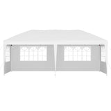 Close up of a removable side wall panel and its window on the white gazebo