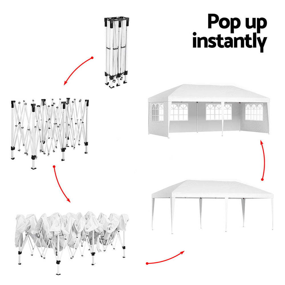 Interior of the 3 x 6 m gazebo showing the roof beams and 200 cm edge height