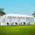 White 3 x 9 m marquee gazebo with five window side walls fitted