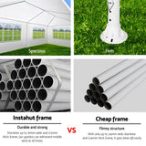 Powder coated steel leg and strut frame of the 3 x 9 m marquee