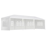 Carry bag, ropes and pegs included with the white 3 x 9 m marquee