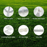 Powder coated steel leg and strut frame of the white 3 x 9 m marquee