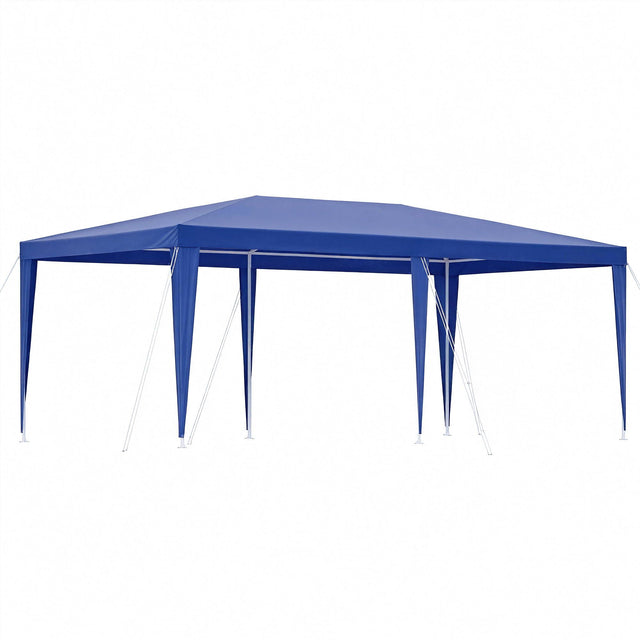 Blue 3 x 6 m open sided wedding gazebo set up on grass