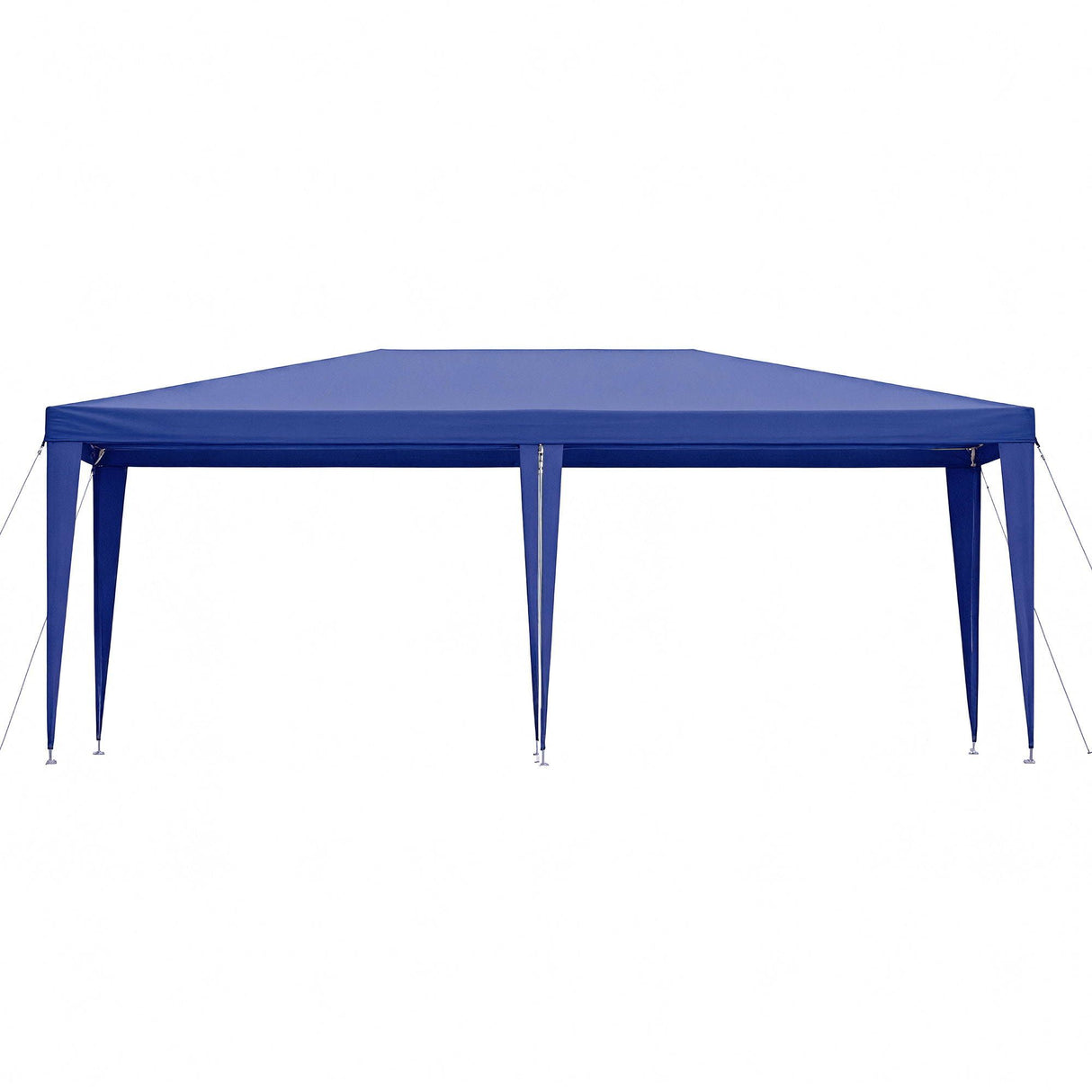 Side view of the blue 3 x 6 m gazebo showing the peaked canopy profile