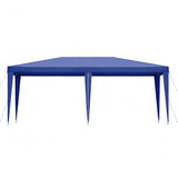 Side view of the blue 3 x 6 m gazebo showing the peaked canopy profile