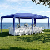Blue wedding gazebo used as shade cover at an outdoor gathering