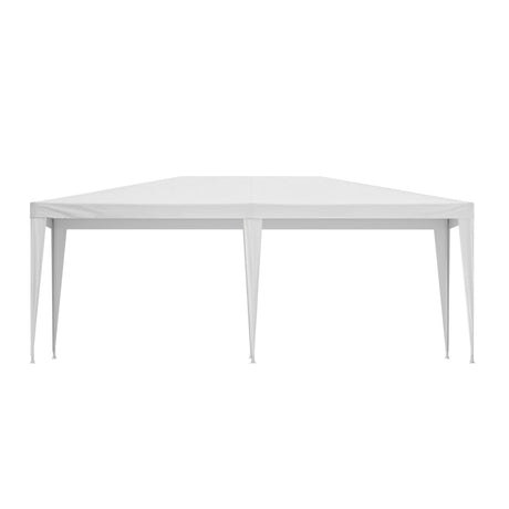 Side view of the white 3 x 6 m gazebo showing the peaked canopy profile