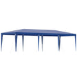 Blue 3 x 9 m wedding marquee gazebo with open sides set up outdoors