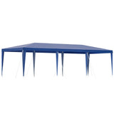 Blue 3 x 9 m wedding marquee gazebo with open sides set up outdoors