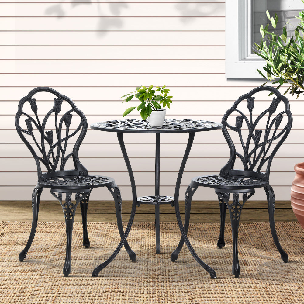 Edge Hill 3 Piece Outdoor Bistro Set, Black