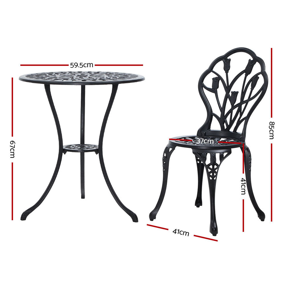 Edge Hill 3 Piece Outdoor Bistro Set, Black
