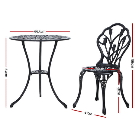 Edge Hill 3 Piece Outdoor Bistro Set, Black