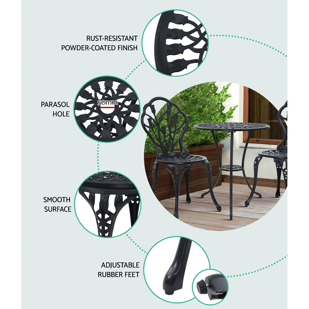 Edge Hill 3 Piece Outdoor Bistro Set, Black