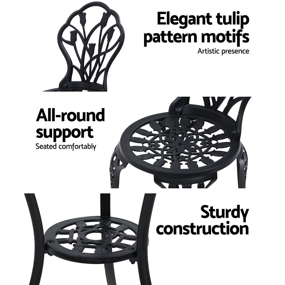 Edge Hill 3 Piece Outdoor Bistro Set, Black