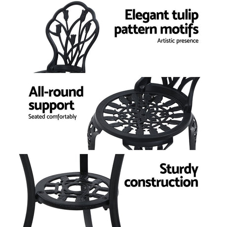 Edge Hill 3 Piece Outdoor Bistro Set, Black