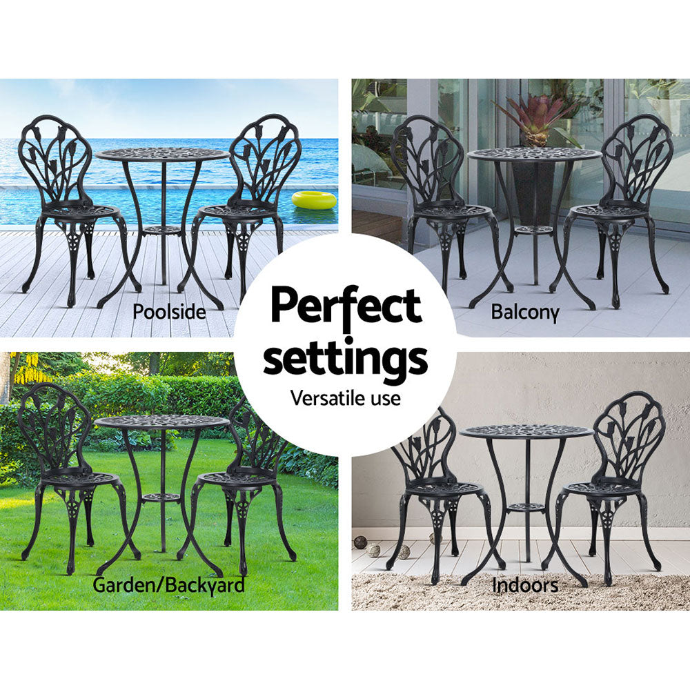 Edge Hill 3 Piece Outdoor Bistro Set, Black