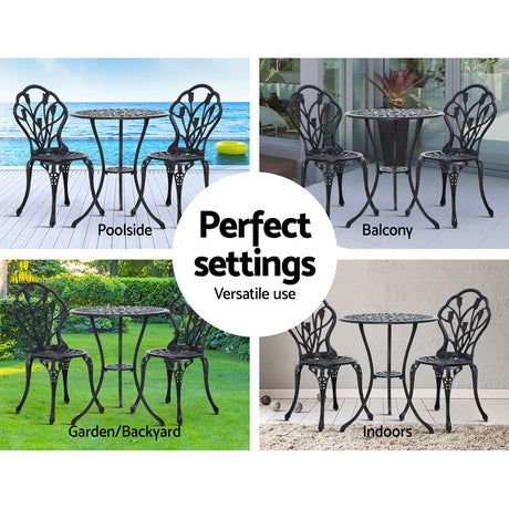 Edge Hill 3 Piece Outdoor Bistro Set, Black