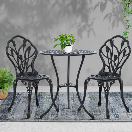 Edge Hill 3 Piece Outdoor Bistro Set, Black