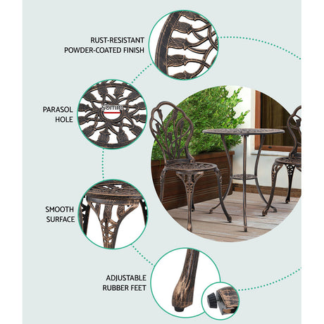 Edge Hill 3 Piece Outdoor Bistro Set, Bronze