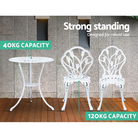 Edge Hill 3 Piece Outdoor Bistro Set, White