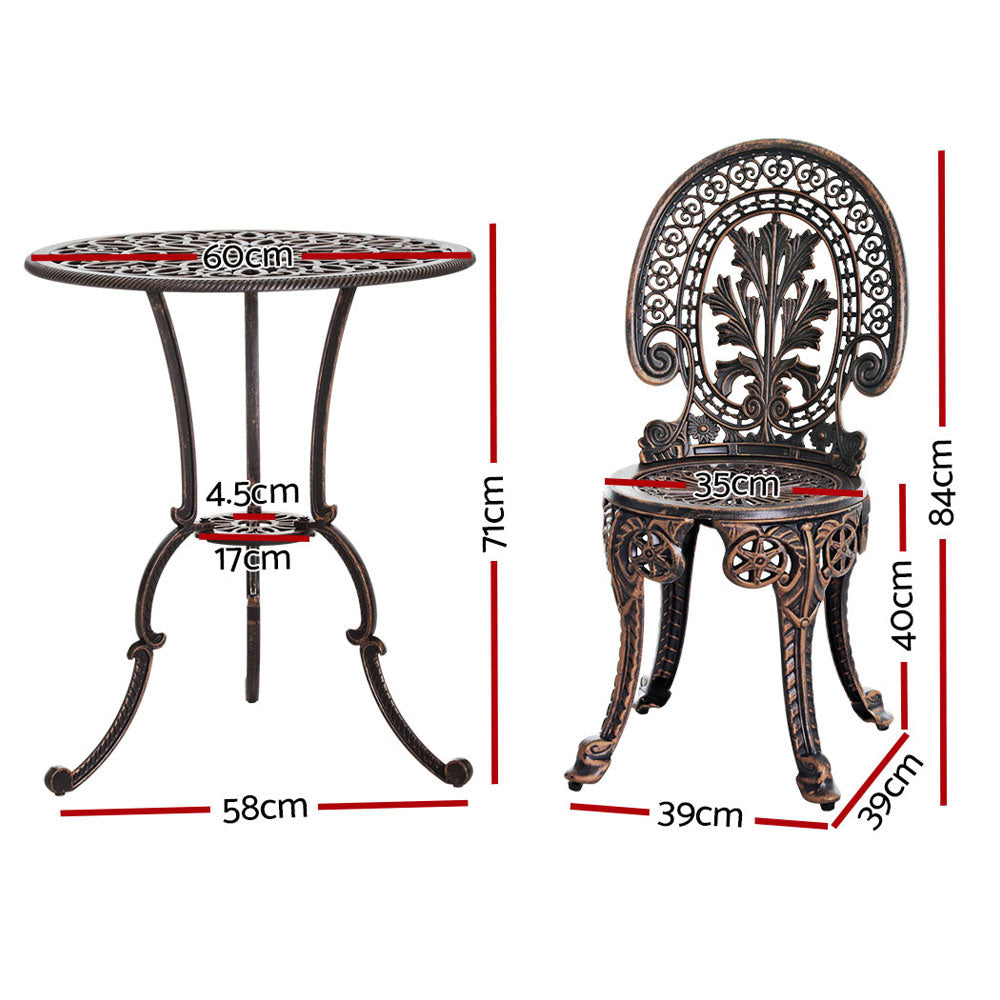 Balgal Beach 3 Piece Bistro Set, Bronze