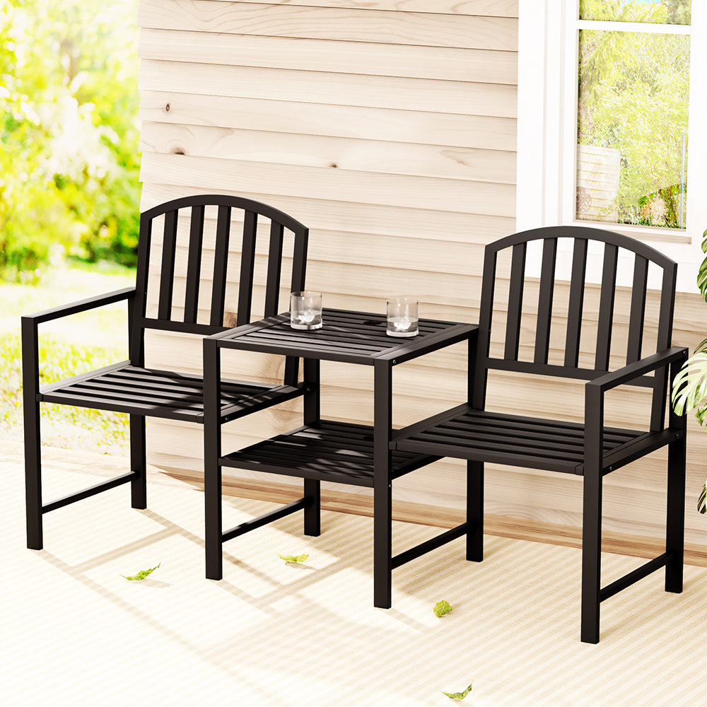 Saunders Beach 2 Seater Garden Bench, Black