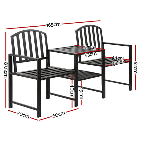 Saunders Beach 2 Seater Garden Bench, Black